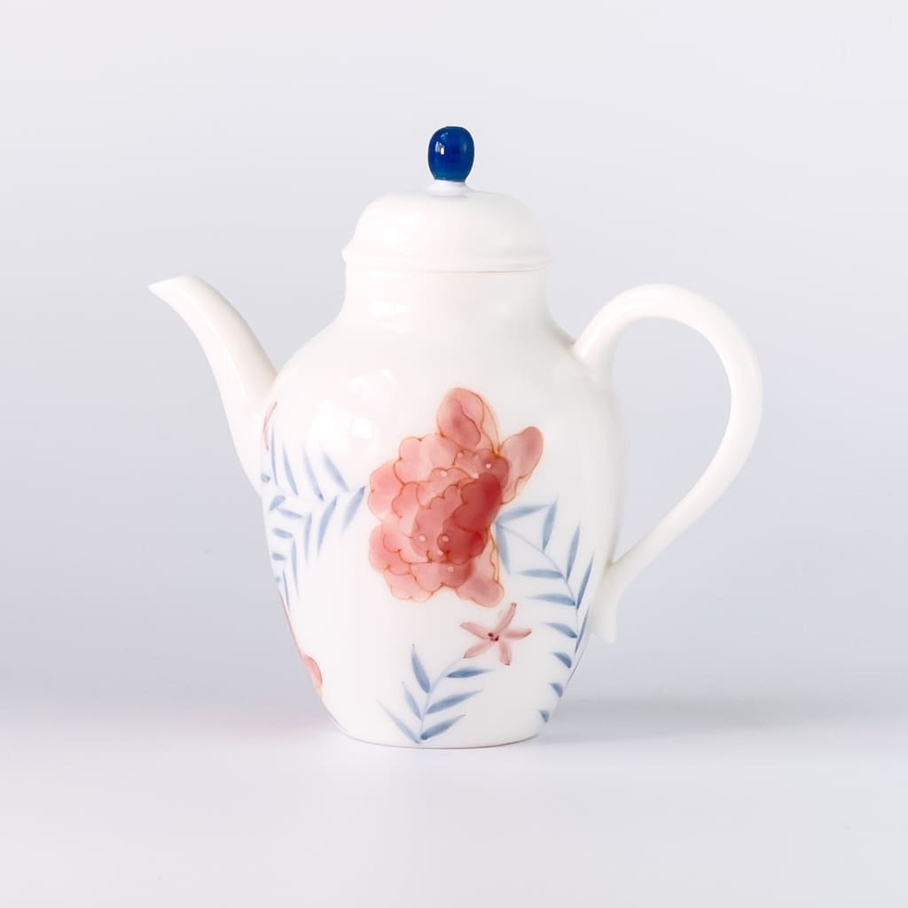 Peony White Porcelain Teapot
