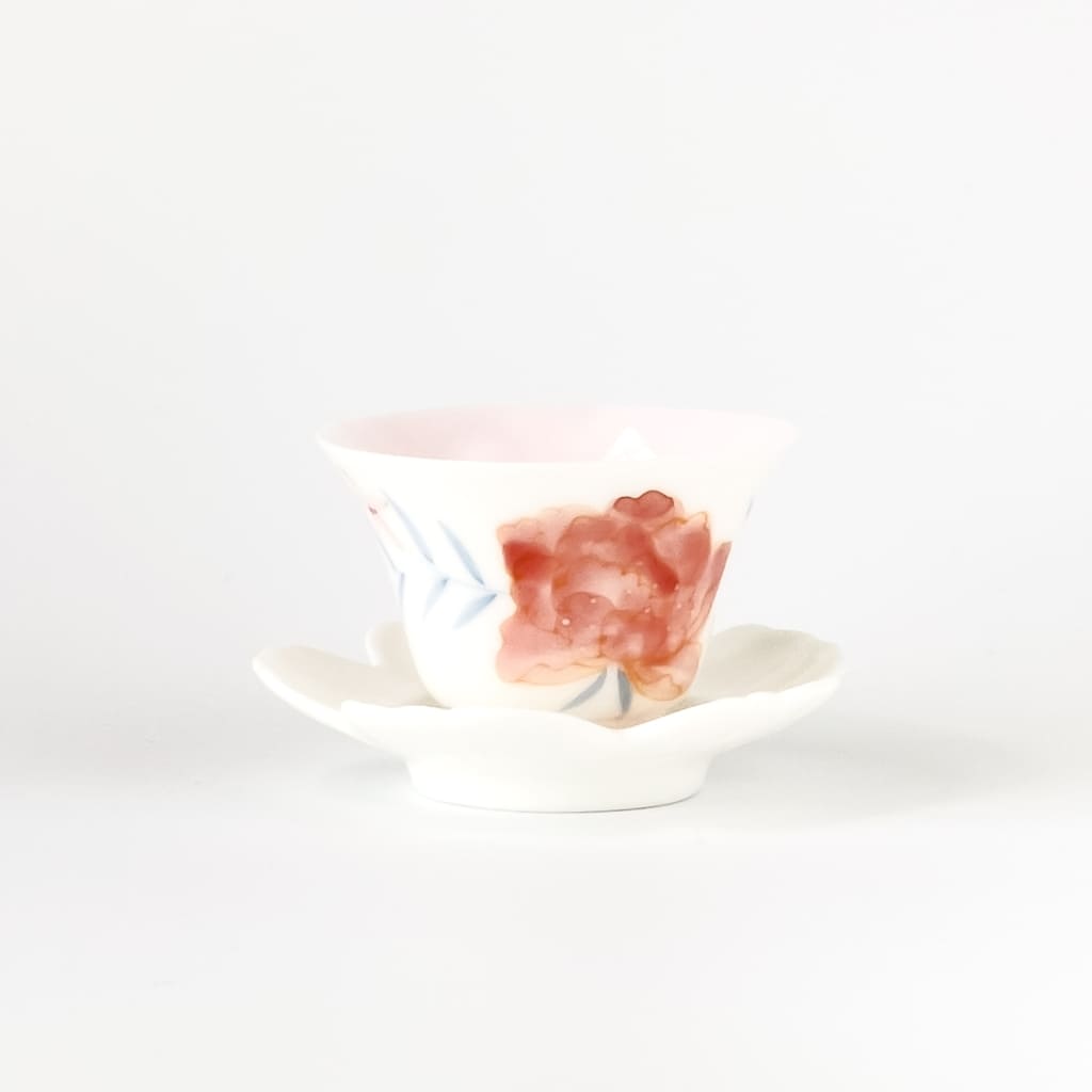 Peony White Porcelain Tea Cup with Saucer
