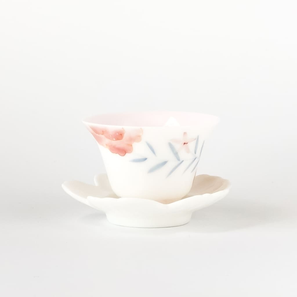 Peony White Porcelain Tea Cup with Saucer
