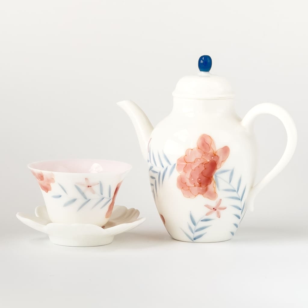Peony White Porcelain Tea Cup with Saucer