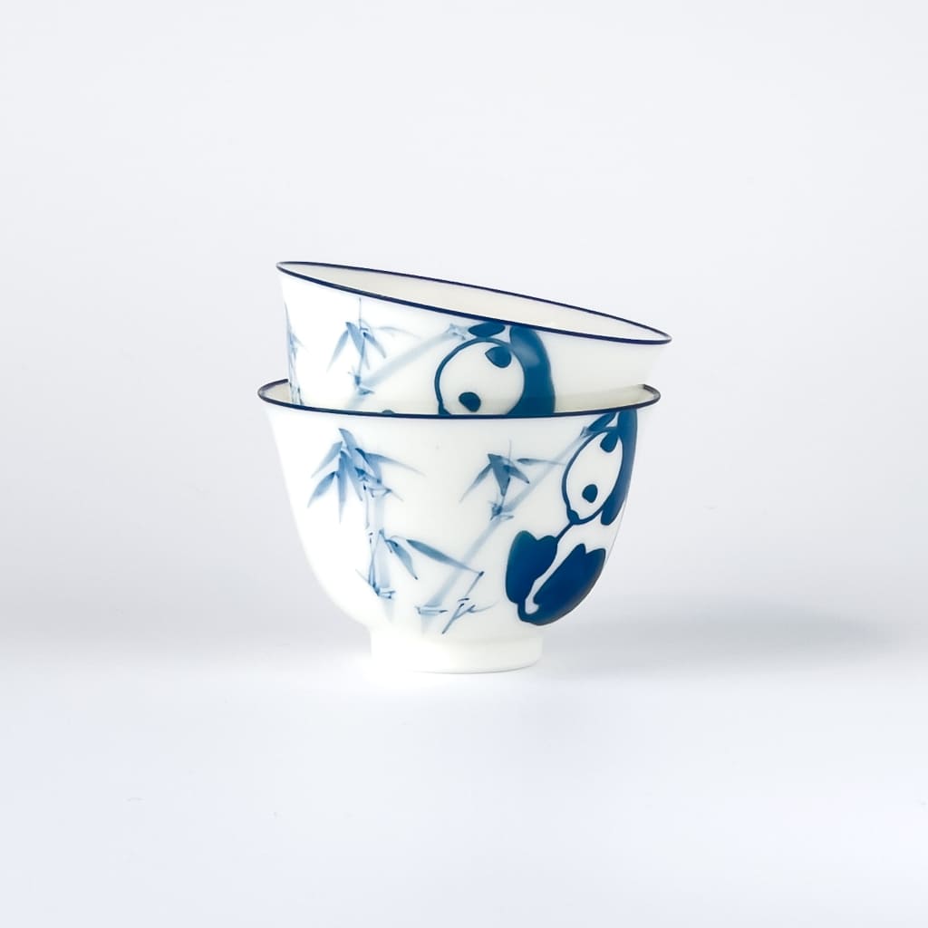 Panda Playtime - Blue & White Porcelain Tea Cup