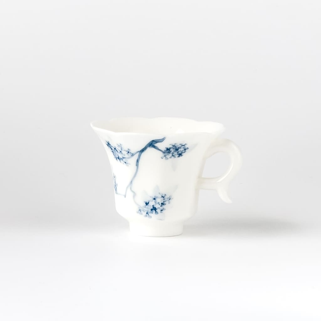 Blue and White Porcelain Tea Cup with Handle