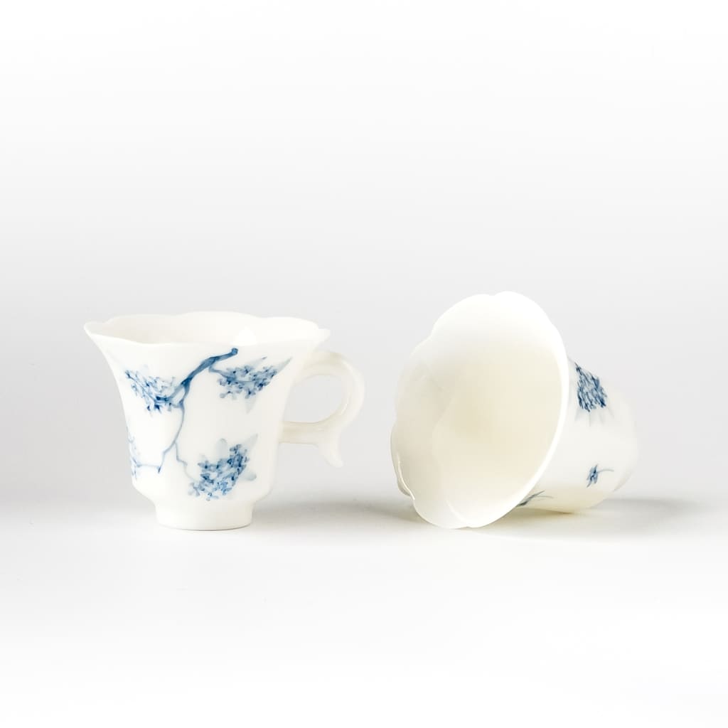 Blue and White Porcelain Tea Cup with Handle