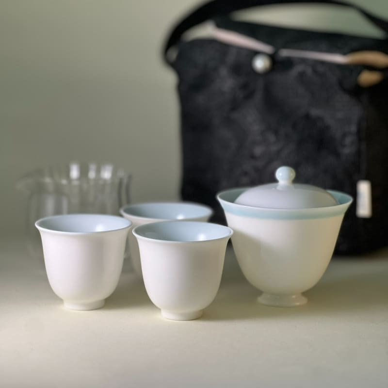 White Porcelain Gaiwan Tea Set - With Travel Bag